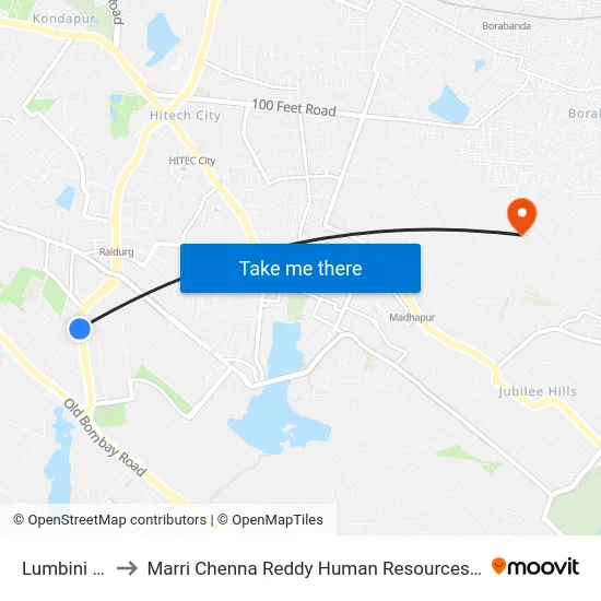 Lumbini Avenue to Marri Chenna Reddy Human Resources Development Institute map