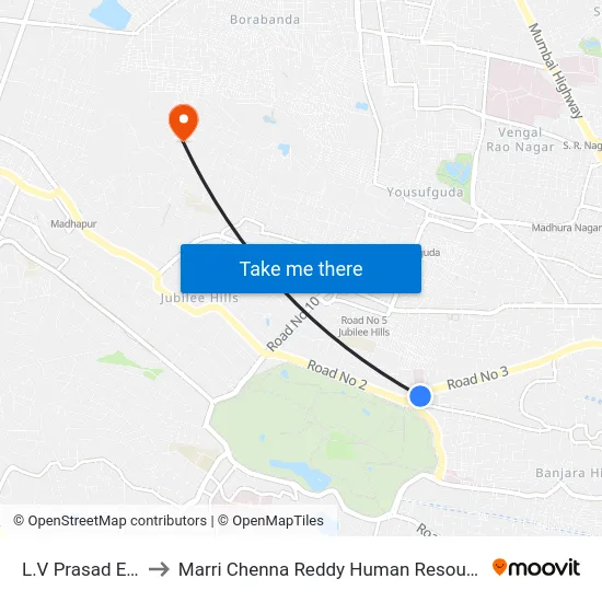 L.V Prasad Eye Hospital to Marri Chenna Reddy Human Resources Development Institute map