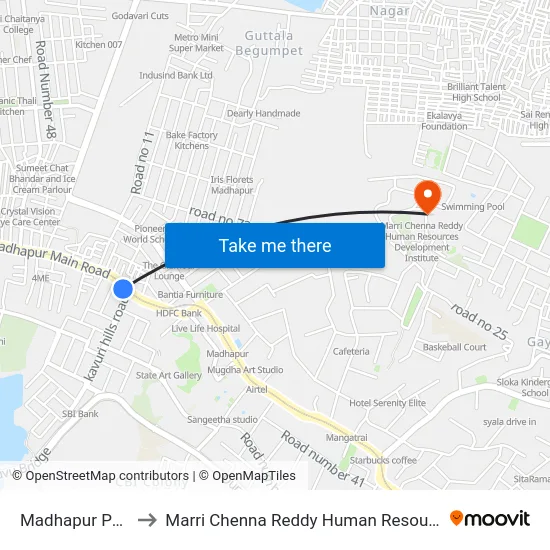 Madhapur Police Station to Marri Chenna Reddy Human Resources Development Institute map