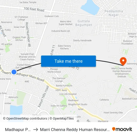 Madhapur Petrol Pump to Marri Chenna Reddy Human Resources Development Institute map