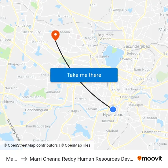 Madina to Marri Chenna Reddy Human Resources Development Institute map