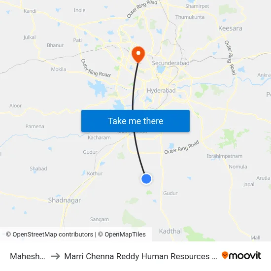 Maheshwaram to Marri Chenna Reddy Human Resources Development Institute map