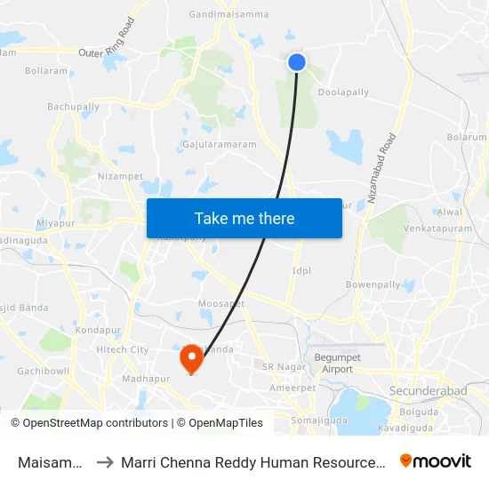 Maisammaguda to Marri Chenna Reddy Human Resources Development Institute map