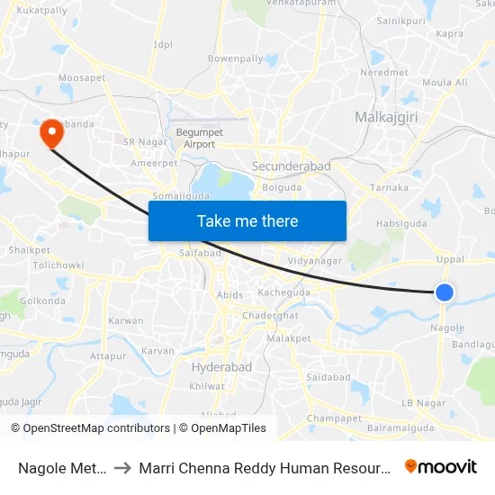 Nagole Metro Station to Marri Chenna Reddy Human Resources Development Institute map