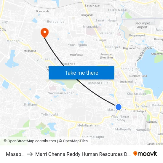 Masab Tank to Marri Chenna Reddy Human Resources Development Institute map