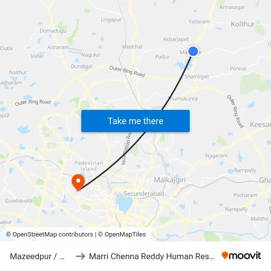 Mazeedpur / Medchal X Road to Marri Chenna Reddy Human Resources Development Institute map
