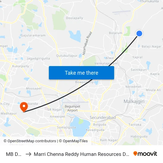 MB Dargah to Marri Chenna Reddy Human Resources Development Institute map