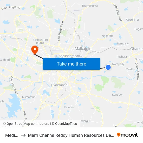 Medipally to Marri Chenna Reddy Human Resources Development Institute map