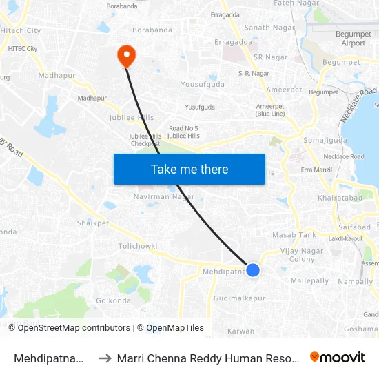 Mehdipatnam Bus Station to Marri Chenna Reddy Human Resources Development Institute map