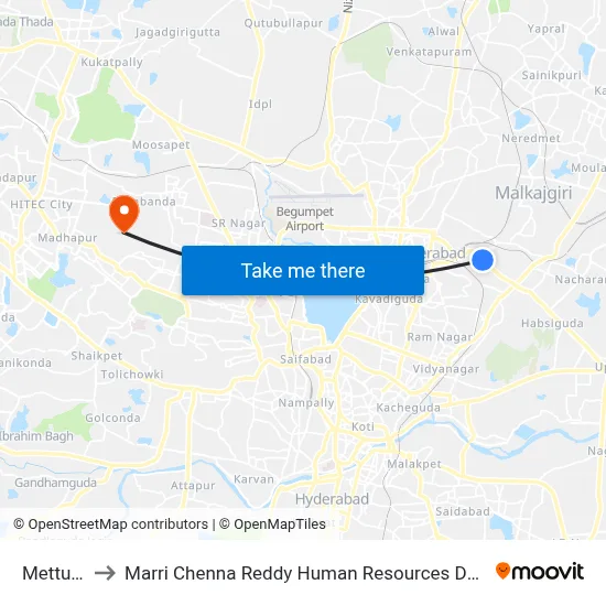 Mettuguda to Marri Chenna Reddy Human Resources Development Institute map