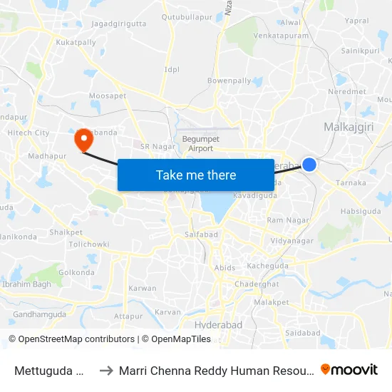 Mettuguda Metro Station to Marri Chenna Reddy Human Resources Development Institute map