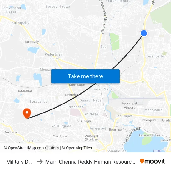 Military Dairy Farm to Marri Chenna Reddy Human Resources Development Institute map