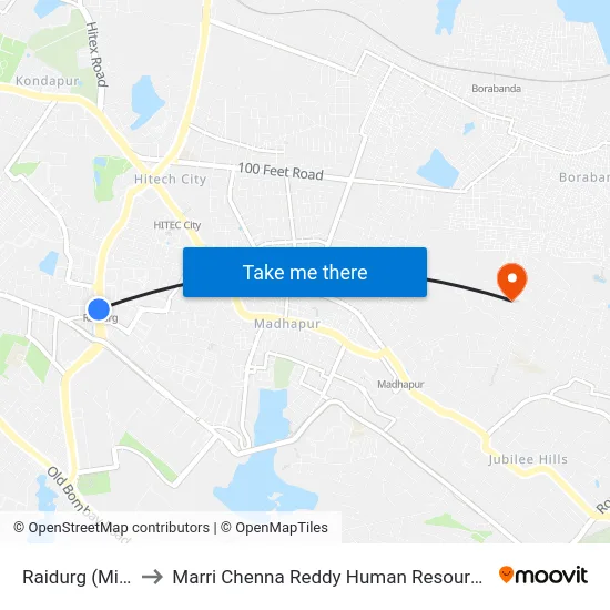 Raidurg (Mind Space) to Marri Chenna Reddy Human Resources Development Institute map