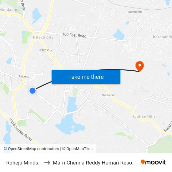 Raheja Mindspace C Gate to Marri Chenna Reddy Human Resources Development Institute map