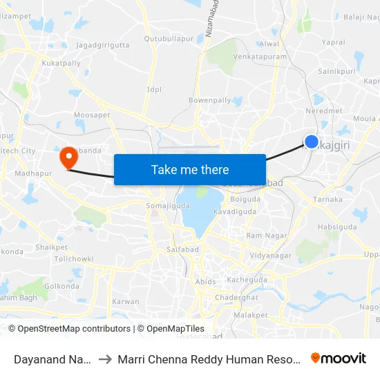 Dayanand Nagar Bus Stop to Marri Chenna Reddy Human Resources Development Institute map