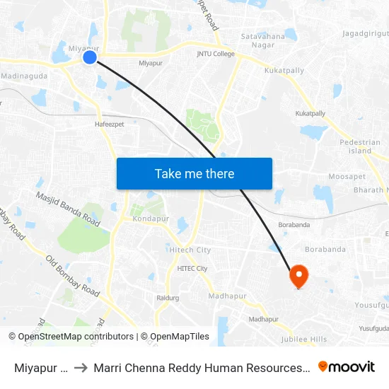 Miyapur Village to Marri Chenna Reddy Human Resources Development Institute map