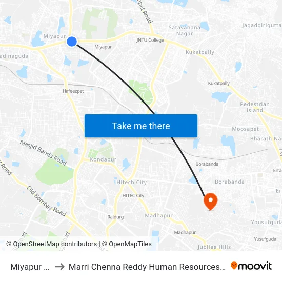 Miyapur X Road to Marri Chenna Reddy Human Resources Development Institute map