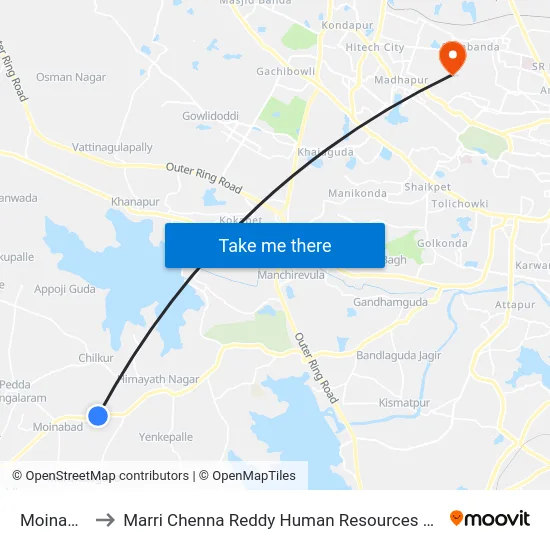 Moinabad Ps to Marri Chenna Reddy Human Resources Development Institute map