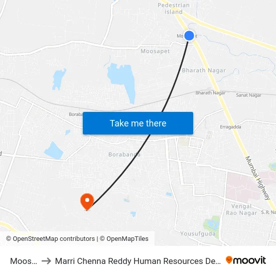 Moosapet to Marri Chenna Reddy Human Resources Development Institute map