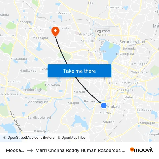 Moosa Bowli to Marri Chenna Reddy Human Resources Development Institute map