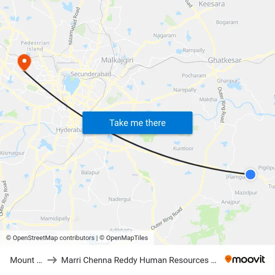 Mount Opera to Marri Chenna Reddy Human Resources Development Institute map