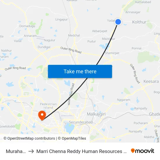 Muraharipally to Marri Chenna Reddy Human Resources Development Institute map
