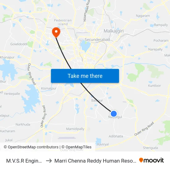 M.V.S.R Engineering College to Marri Chenna Reddy Human Resources Development Institute map
