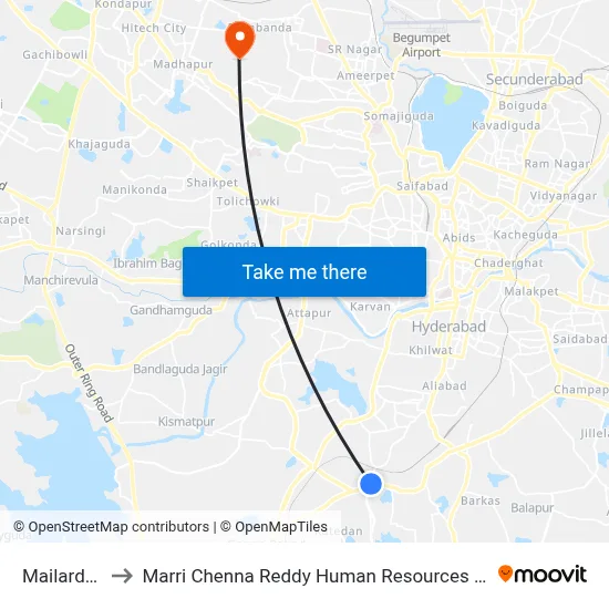 Mailardevpally to Marri Chenna Reddy Human Resources Development Institute map