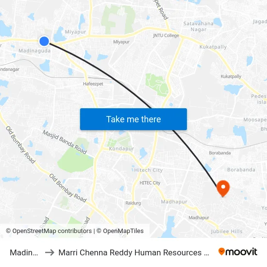 Madinaguda to Marri Chenna Reddy Human Resources Development Institute map