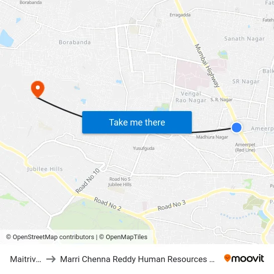 Maitrivanam to Marri Chenna Reddy Human Resources Development Institute map