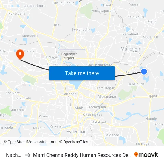 Nacharam to Marri Chenna Reddy Human Resources Development Institute map
