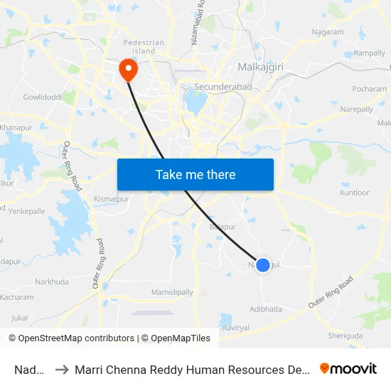 Nadargul to Marri Chenna Reddy Human Resources Development Institute map