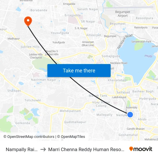 Nampally Railway Station to Marri Chenna Reddy Human Resources Development Institute map