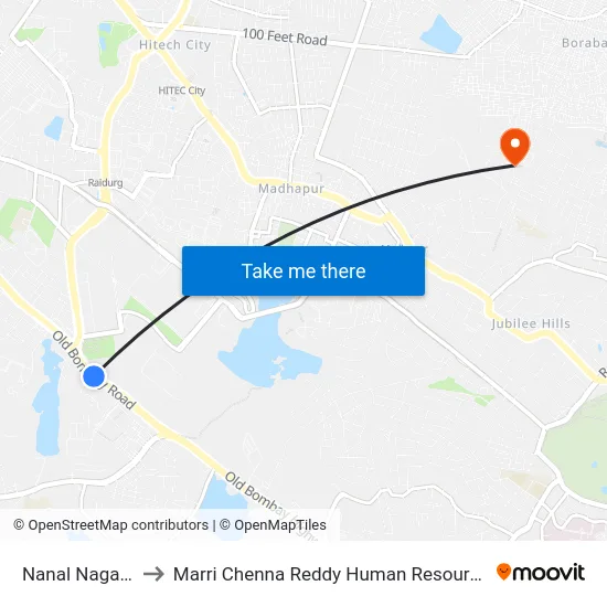 Nanal Nagar Bus Stop to Marri Chenna Reddy Human Resources Development Institute map