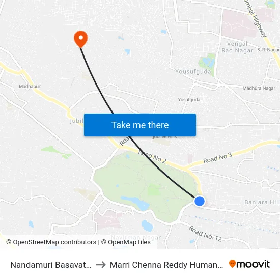 Nandamuri Basavatarakam Cancer Hospital to Marri Chenna Reddy Human Resources Development Institute map