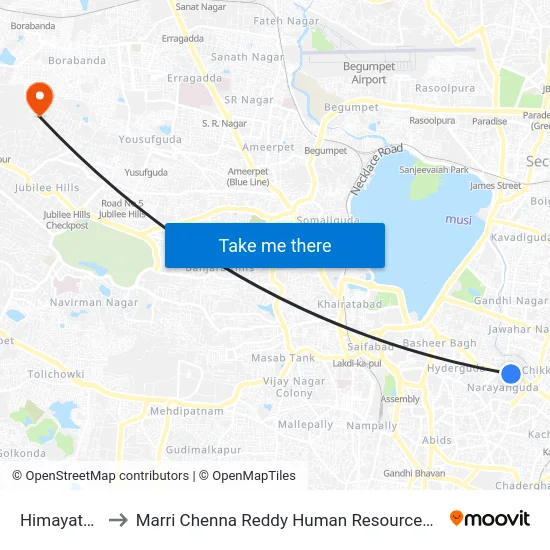 Himayath Nagar to Marri Chenna Reddy Human Resources Development Institute map