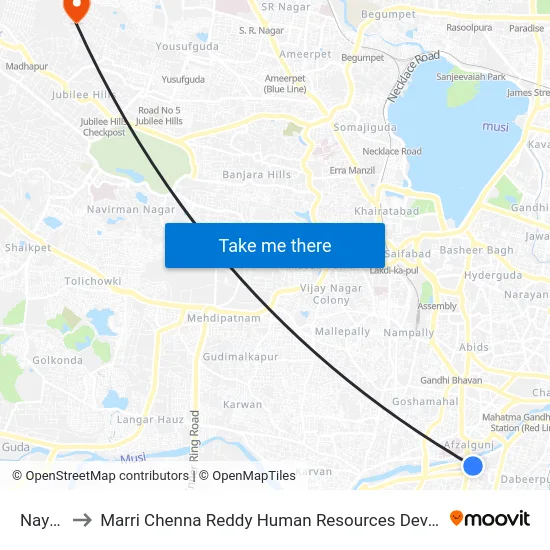 Nayapul to Marri Chenna Reddy Human Resources Development Institute map