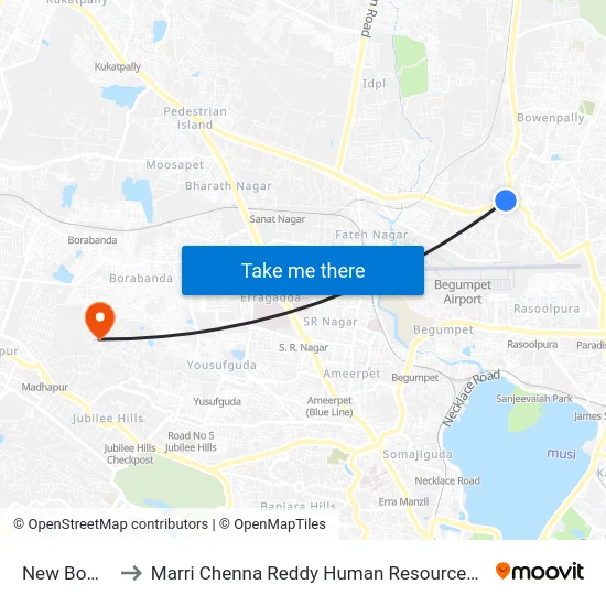 New Bowenpally to Marri Chenna Reddy Human Resources Development Institute map