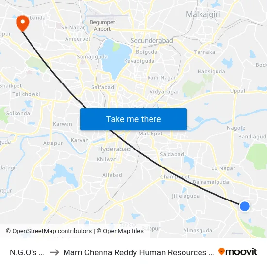 N.G.O's Colony to Marri Chenna Reddy Human Resources Development Institute map