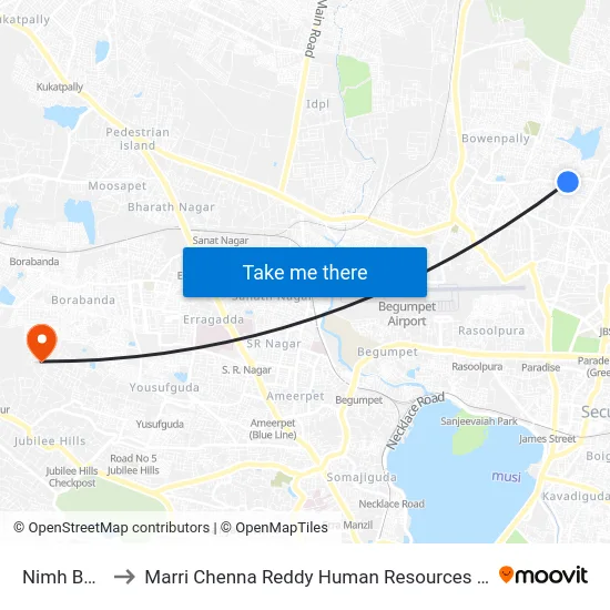 Nimh Bus Stop to Marri Chenna Reddy Human Resources Development Institute map