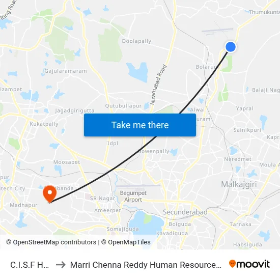C.I.S.F Hakimpet to Marri Chenna Reddy Human Resources Development Institute map
