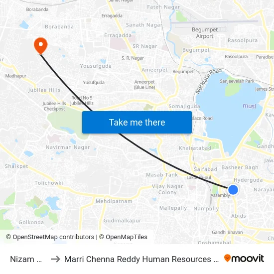Nizam College to Marri Chenna Reddy Human Resources Development Institute map