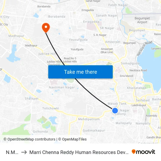 N.M.D.C to Marri Chenna Reddy Human Resources Development Institute map