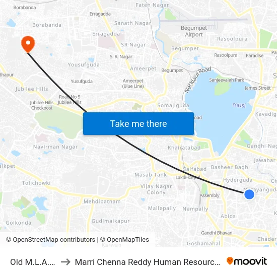 Old M.L.A. Quarters to Marri Chenna Reddy Human Resources Development Institute map