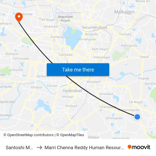 Santoshi Mata Mandir to Marri Chenna Reddy Human Resources Development Institute map