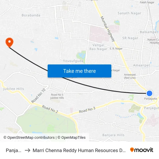 Panjagutta to Marri Chenna Reddy Human Resources Development Institute map