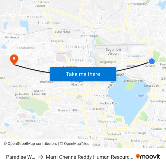 Paradise Water Tank to Marri Chenna Reddy Human Resources Development Institute map