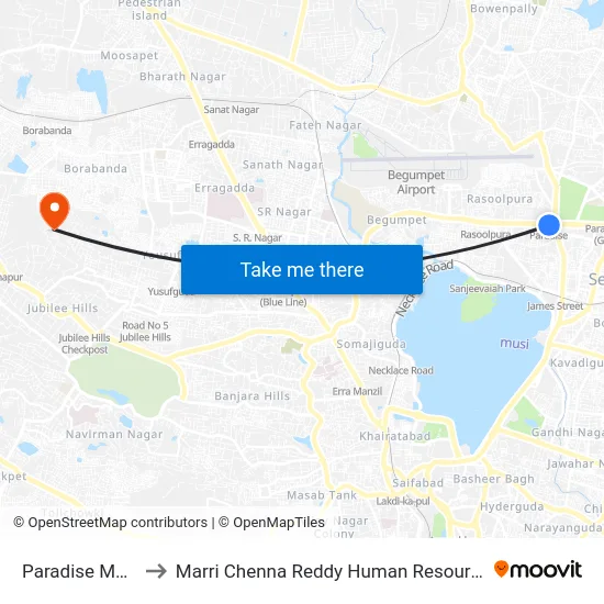 Paradise Metro Station to Marri Chenna Reddy Human Resources Development Institute map