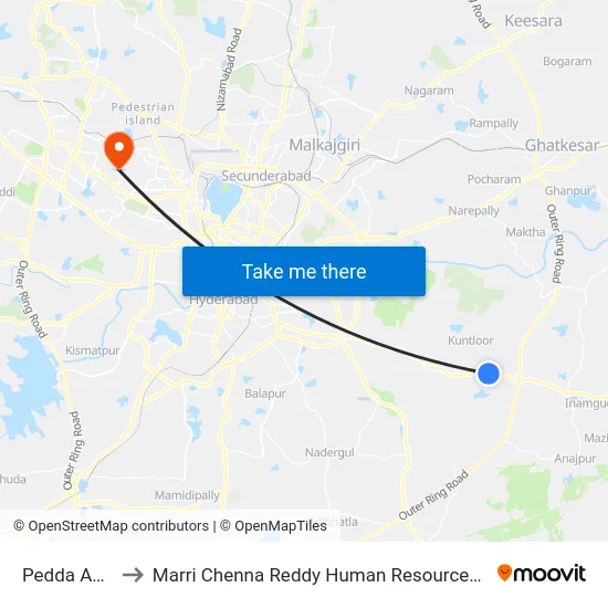 Pedda Amberpet to Marri Chenna Reddy Human Resources Development Institute map