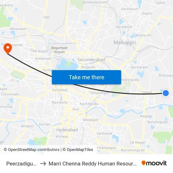 Peerzadiguda Kaman to Marri Chenna Reddy Human Resources Development Institute map